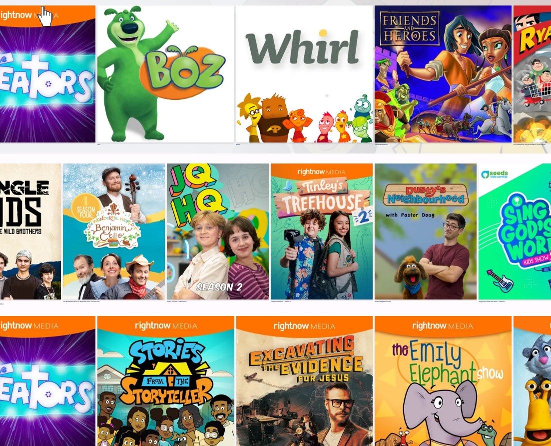 Image showing kids videos listed on RightNow Media